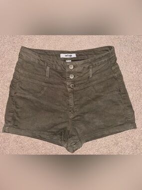 refuge Olive Green High Waist Button-Front Women's Shorts